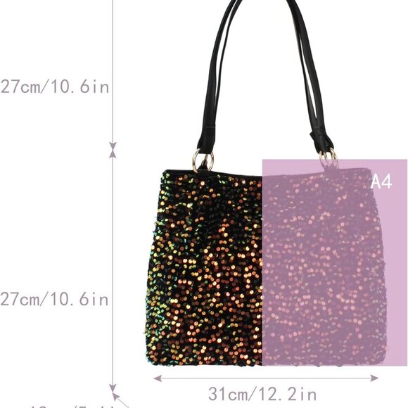 Women's Glitter Sequins Shoulder Tote Big Capacity Shimmer Shopping Bag Sparklin - Picture 3 of 8